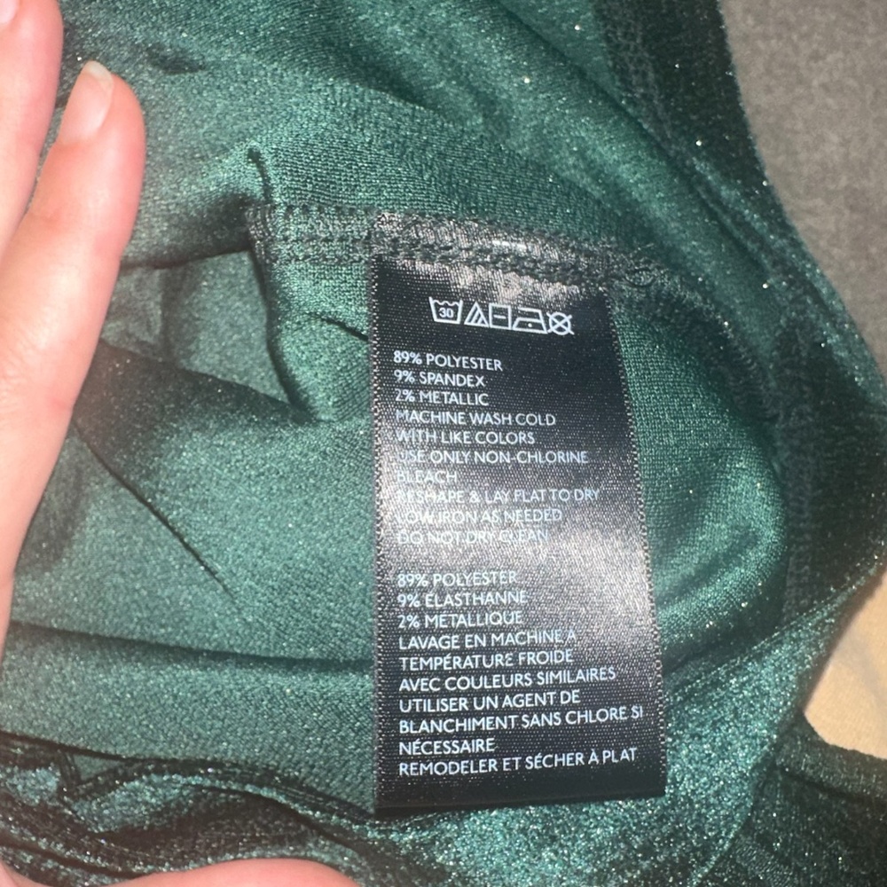 Urban Outfitters Green Velvet Metallic Deep V Neck Top - Picture 8 of 9
